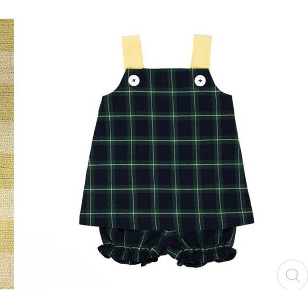 The Beaufort Bonnet Company Green and Yellow Plaid Pinafore with Bloomers